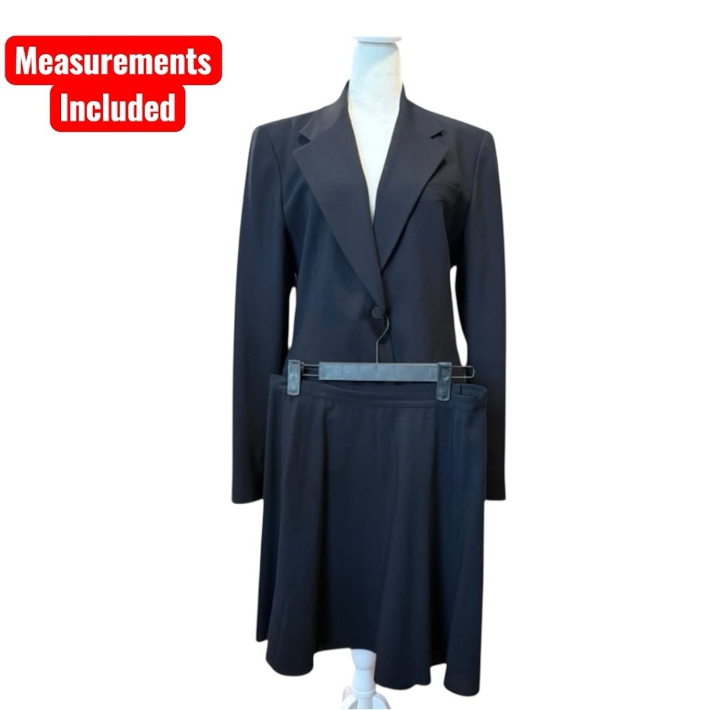 Active Seller! Vintage DKNY 100% Wool Black Skirt Suit Blazer & Midi Skirt